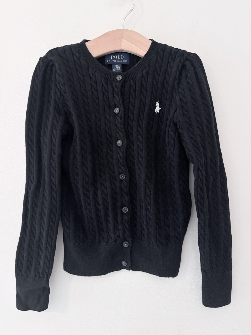 Polo Ralph Lauren black cable knit cotton cardigan sweater 6X  back to school